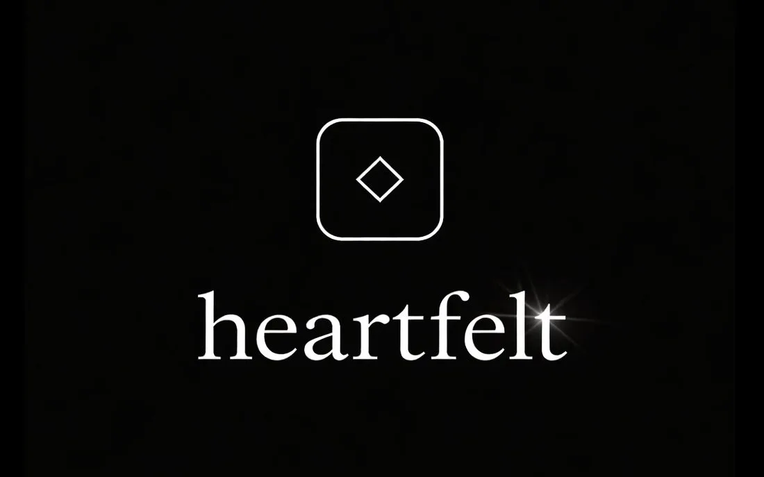 Heartfelt cover: the wordmark in white serif under a diamond icon on black